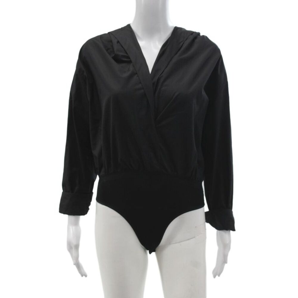 Alaia Women Bodysuit Black V Neck Long Sleeve Cotton Size 34 - Picture 1 of 7